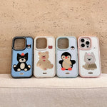 Diamond Glitter Mirror Case with Cartoon Animals for iPhone 16 Series