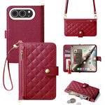 Quilted Leather Crossbody Wallet Case with Detachable Strap for iPhone Duo