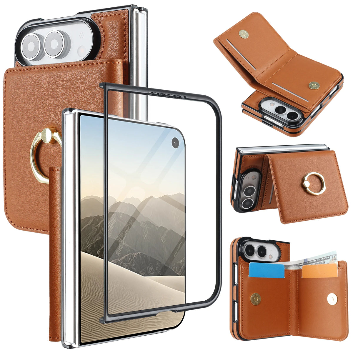 Textured Leather Vertical Flip Wallet Case with Built-In Kickstand for iPhone Duo
