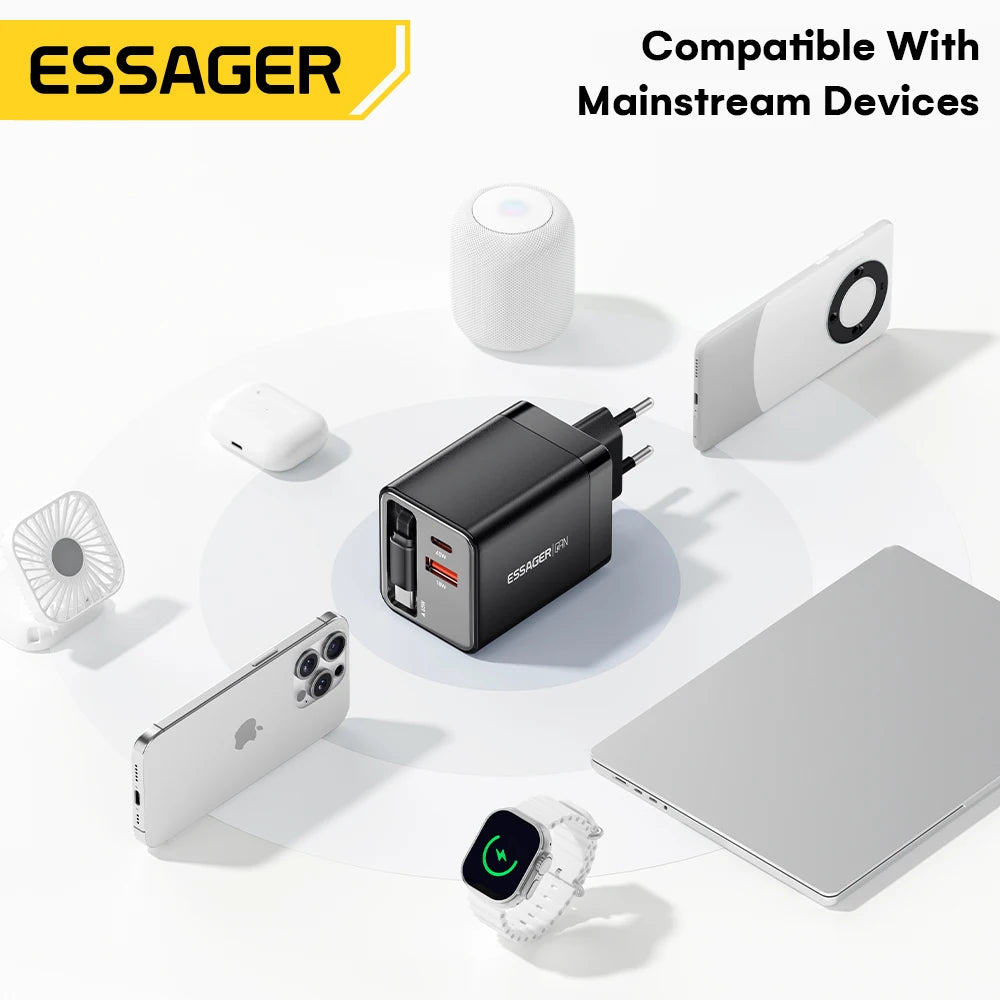 Essager 65W GaN Charger with Built-in Retractable Cable