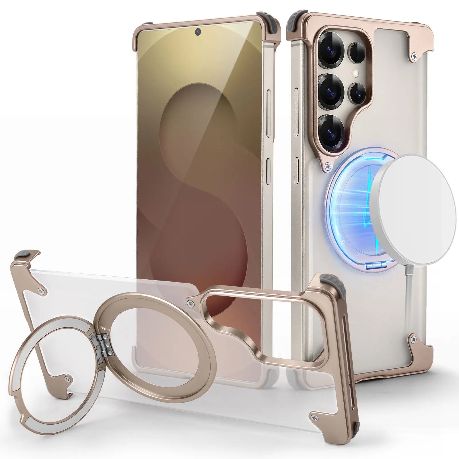 Samsung Galaxy S25 Ultra Shockproof Transparent Magnetic Case with 360° Ring Stand