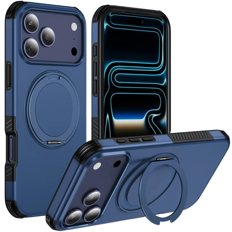 Shockproof Dual-Layer MagSafe Case with 360° Rotating Ring Stand for iPhone 18 Series