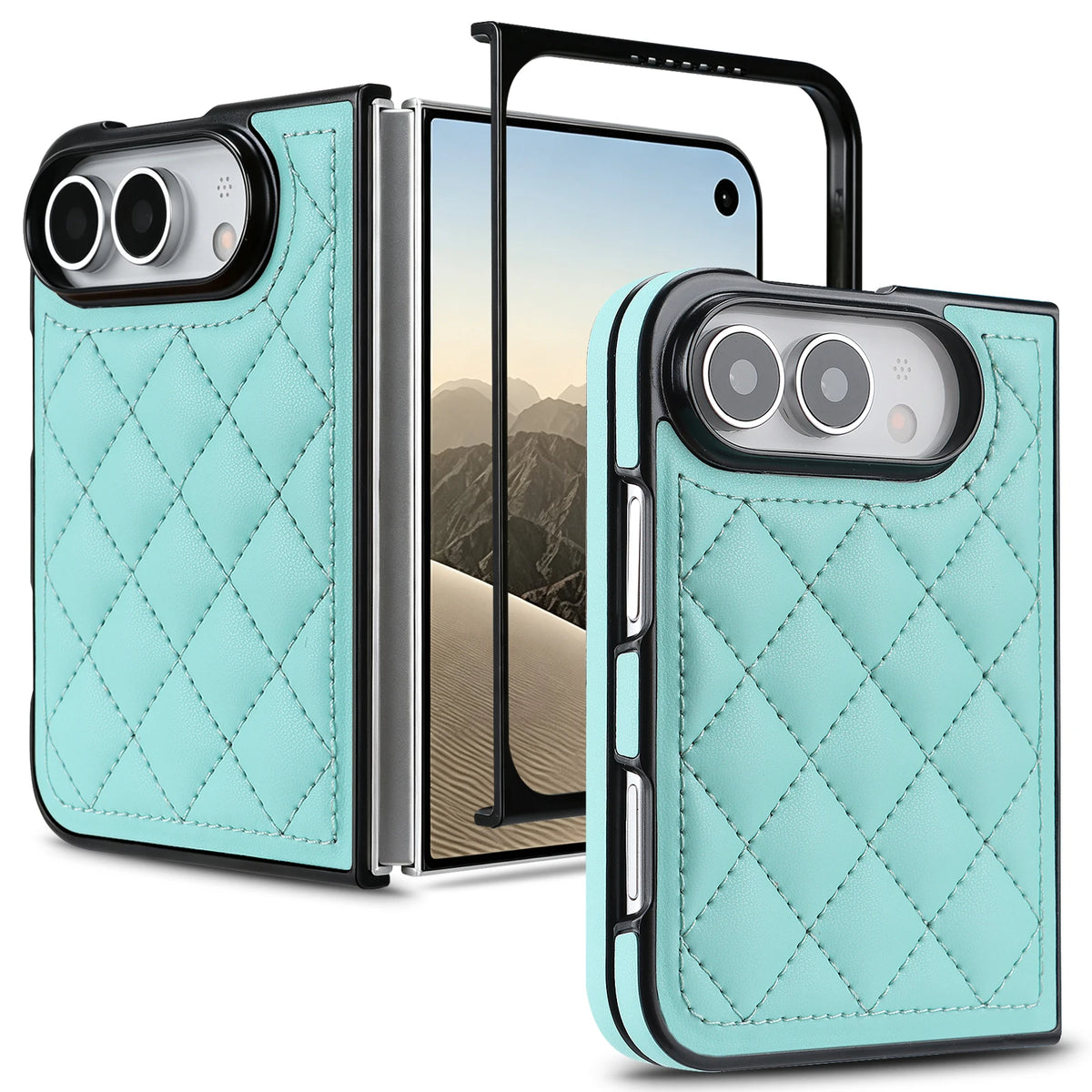 Diamond-Pattern Quilted Foldable Case with 360° Hinge for iPhone Duo