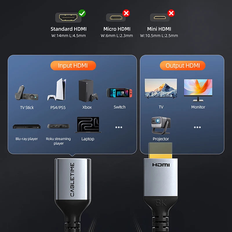 CABLETIME 8K60Hz HDMI 2.1 Extension Cable