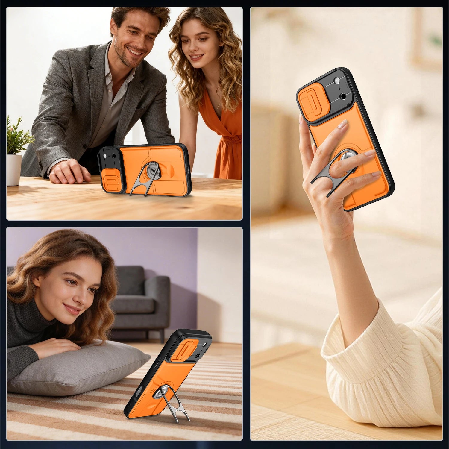 Shockproof Armor Case with Sliding Camera Cover and Kickstand for iPhone 17 Series