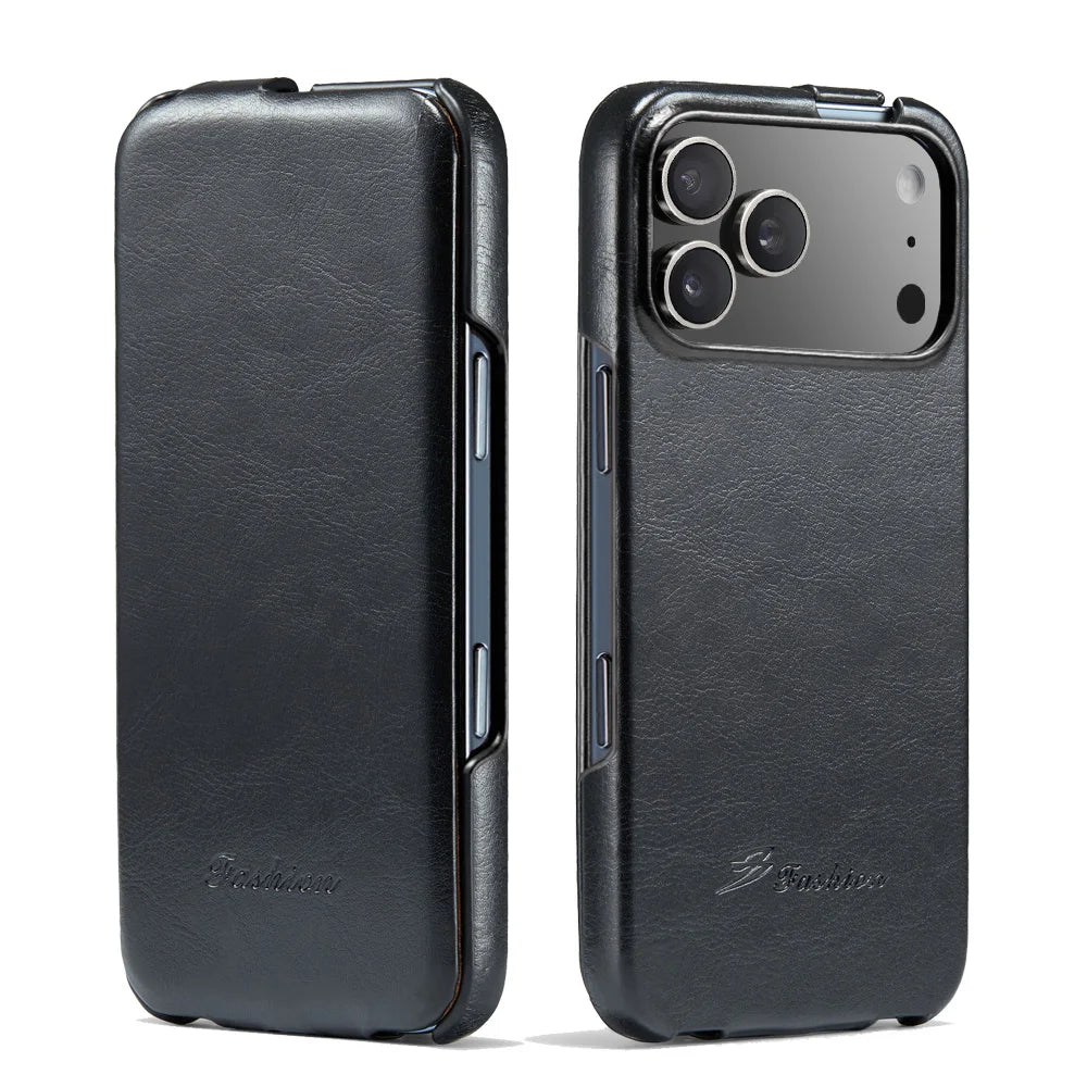 Textured Leather Flip Case with Raised Camera Ring for iPhone 18 Series