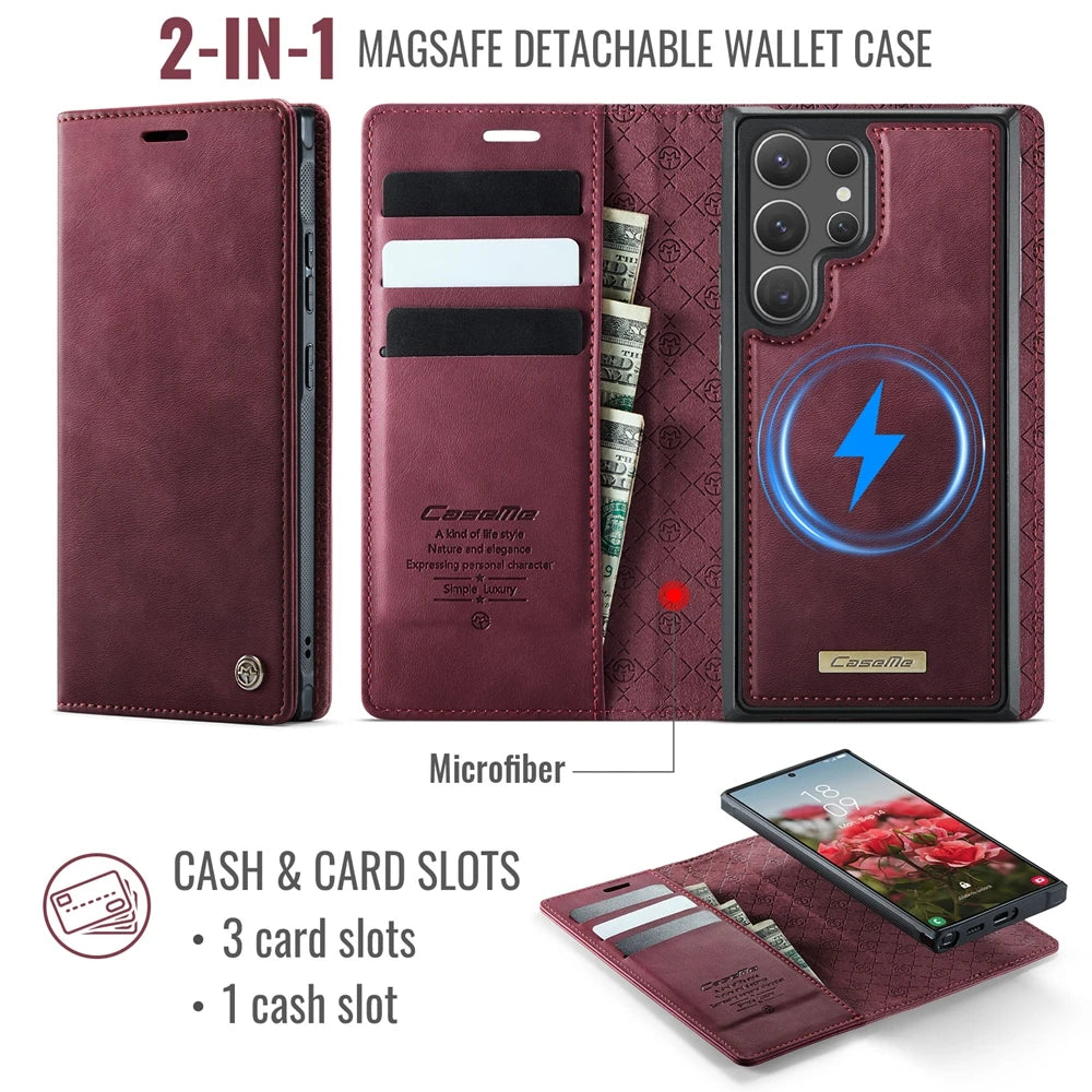 Slim Magnetic Leather Card Wallet Case for Samsung Galaxy S25 Series