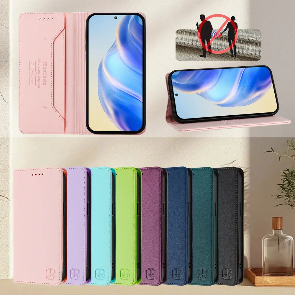 RFID-Blocking Leather Book Cover for OPPO Find X9 / X9 Pro