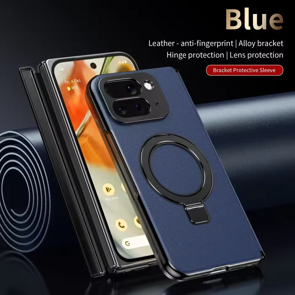 Google Pixel 10 Pro Fold Leather Magnetic Case with Ring Stand