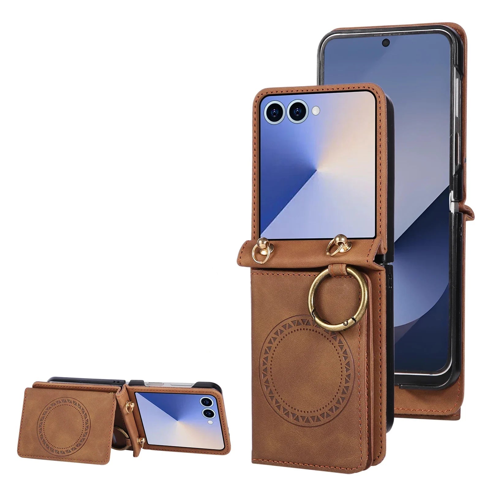 Samsung Galaxy Z Flip 7 Leather Magnetic Wallet Case with Card Slots