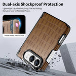 Crocodile Embossed Leather Case with Camera Lens Protection Ring for iPhone Duo