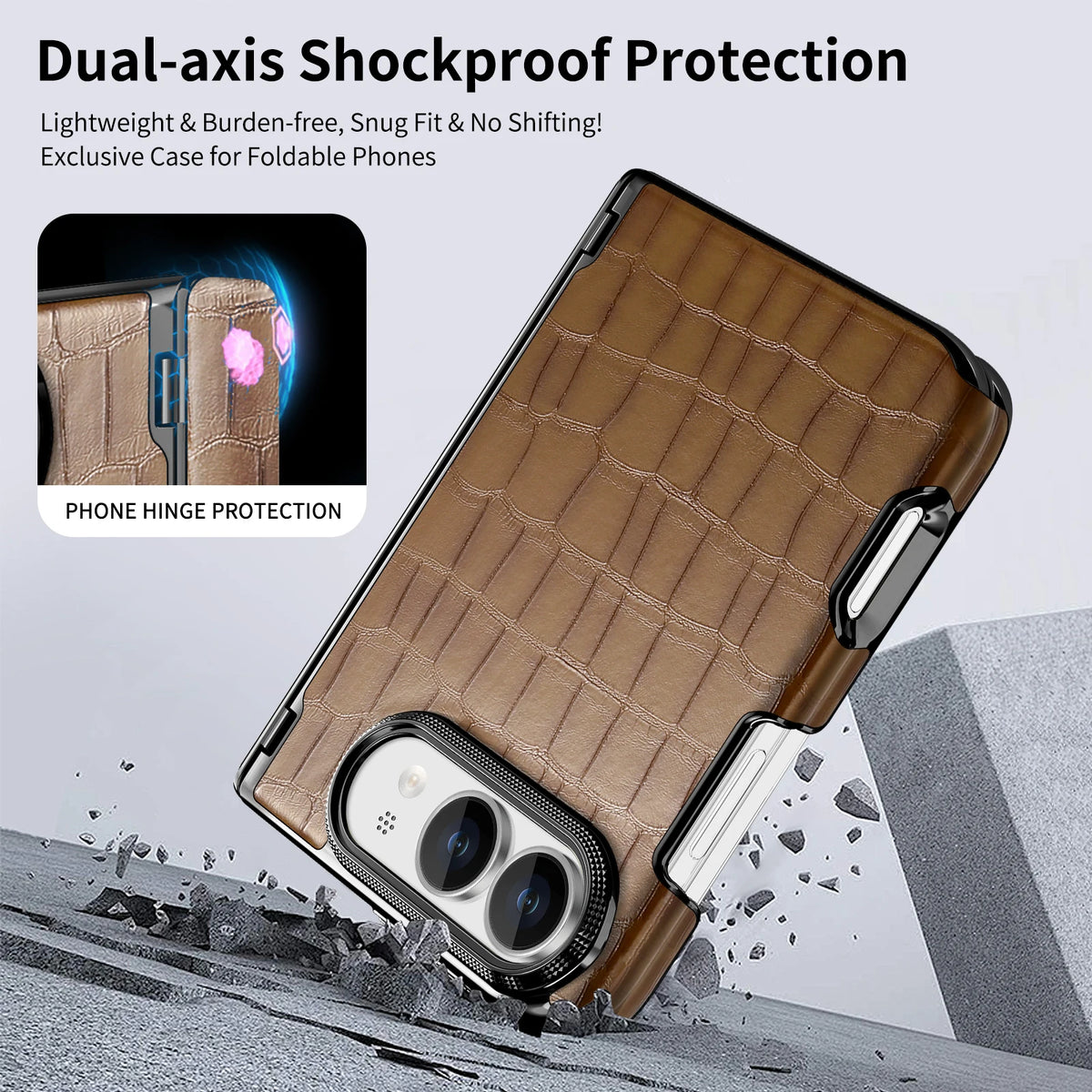 Crocodile Embossed Leather Case with Camera Lens Protection Ring for iPhone Duo