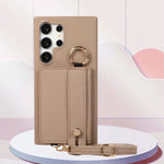 Wrist Strap Crossbody Leather Wallet Case with Ring Holder for Samsung Galaxy S24 Series