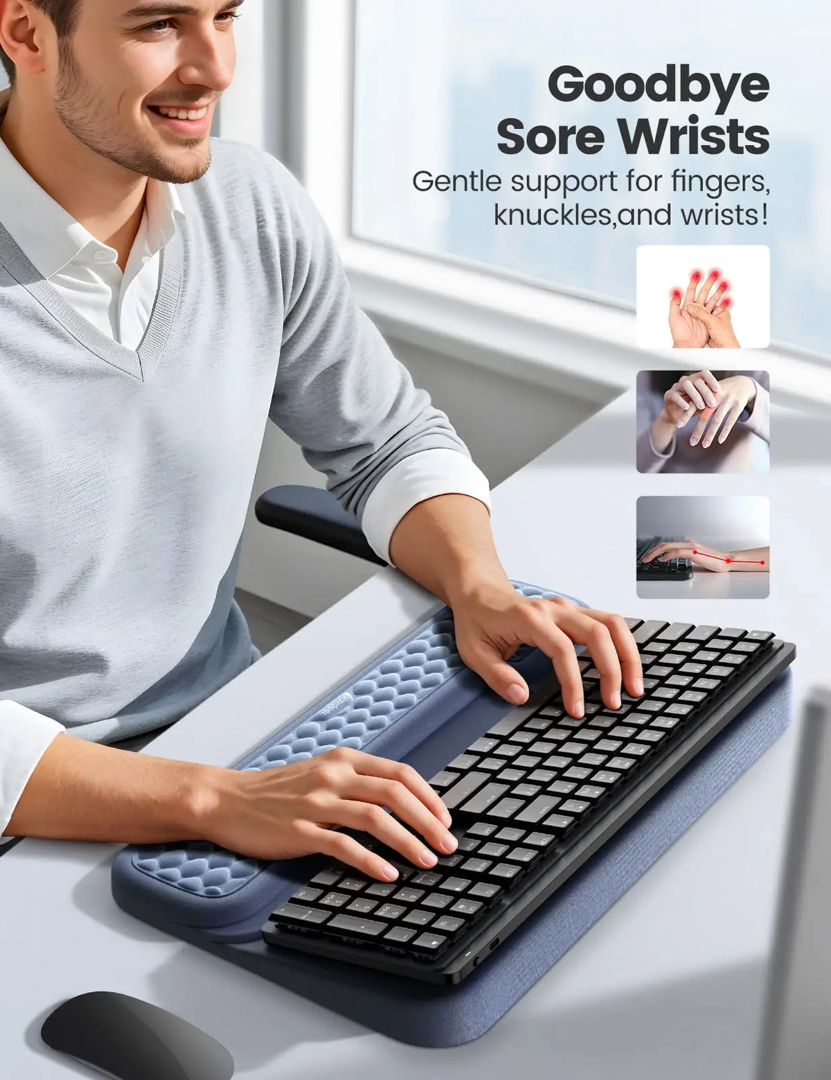 Ergonomic Keyboard Riser With Cushioned Wrist Rest Pad