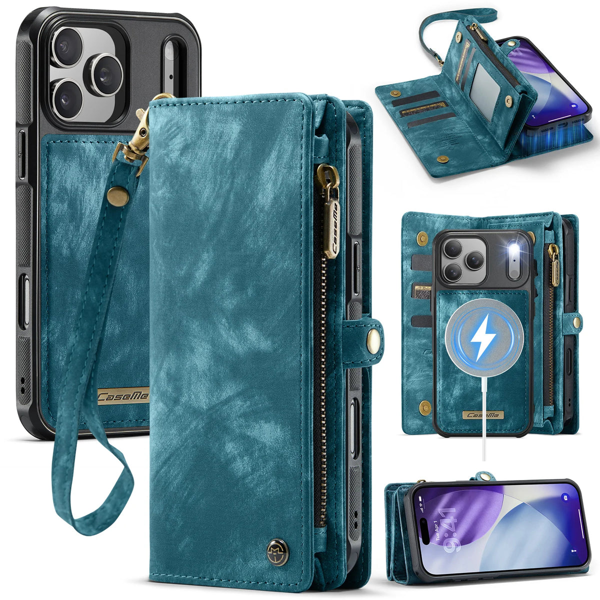 Leather Wallet Case with Zippered Coin Pouch for iPhone 18 Series