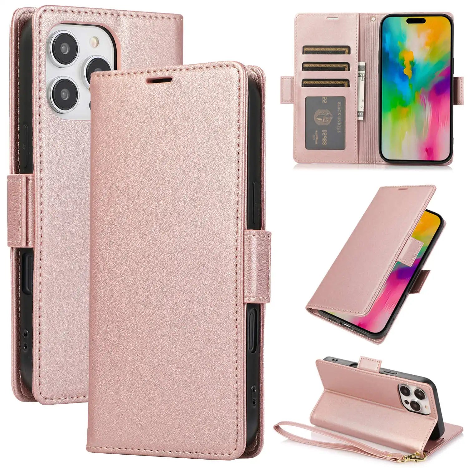 Premium Leather Kickstand Wallet Case with Card Holder for iPhone 15 Series
