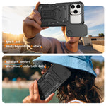 Rugged Phone Case with Sliding Lens Cover and Foldable Stand for iPhone 17 Series