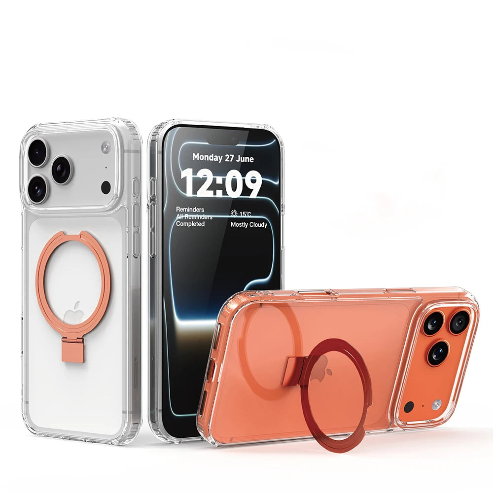 Crystal Clear Acrylic MagSafe Case with Alloy Stand for iPhone 17 Series