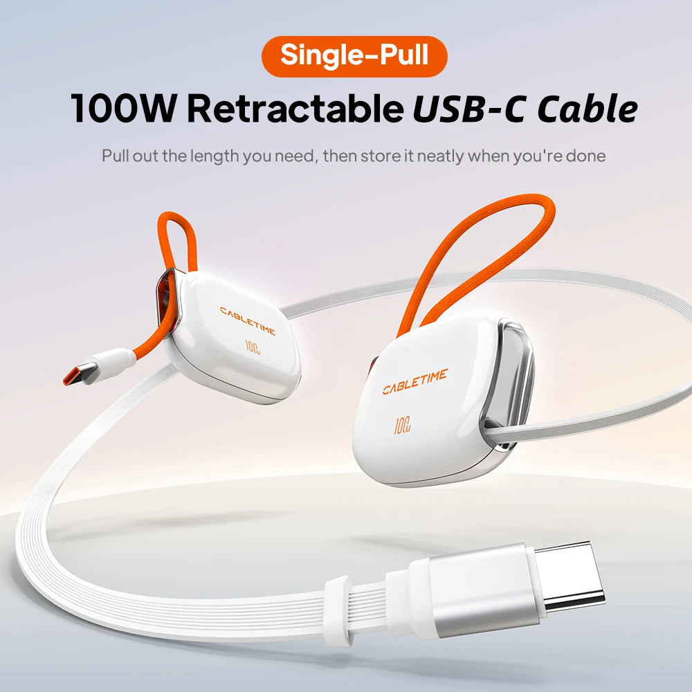 CABLETIME 100W Magnetic Retractable USB-C Cable
