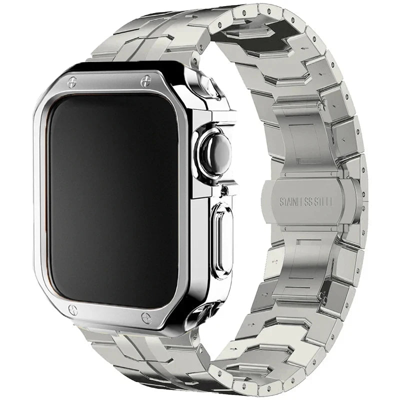Stainless Steel Link Strap + TPU Case Combo for Apple Watch