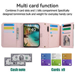 Quilted Leather Crossbody Lanyard Case with 9-Card Wallet for iPhone Duo