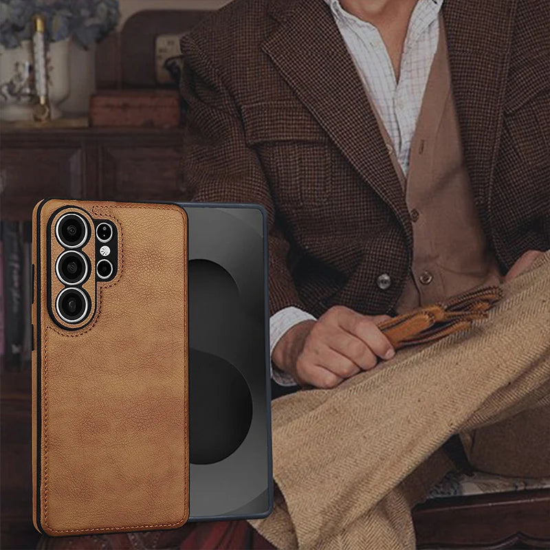 Shockproof Leather-Textured Bumper Case with Raised Camera Ring Protection for Samsung Galaxy S26 Series