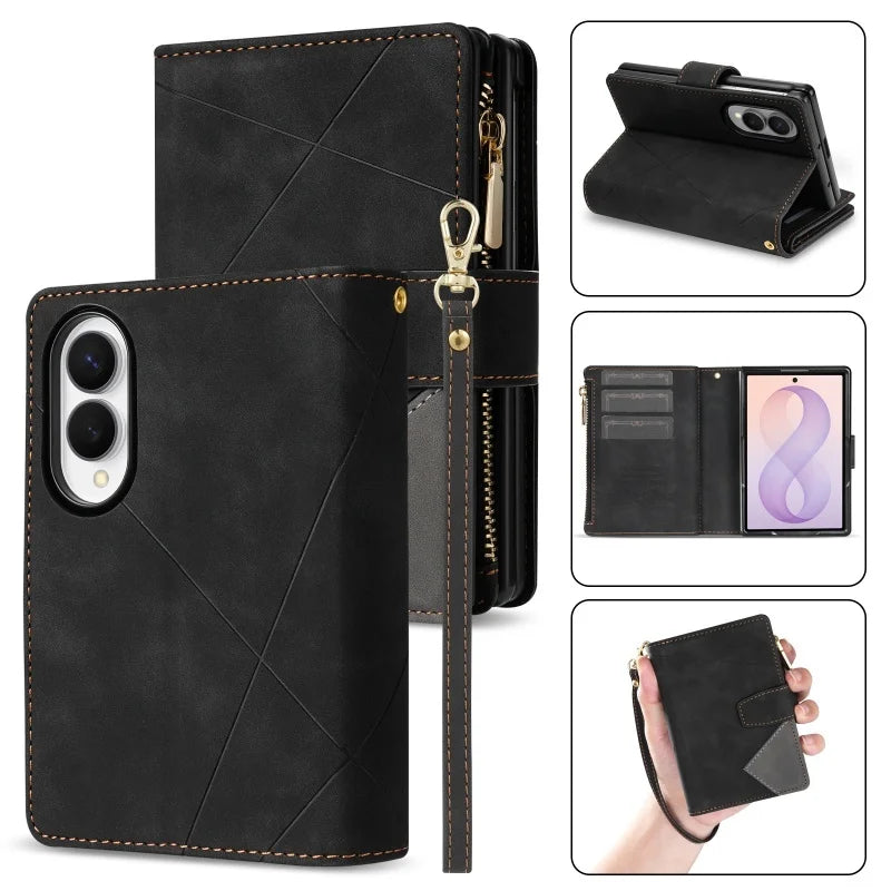 Embossed Leather 9-Card Wallet Case with Detachable Wrist Strap for Samsung Galaxy Z Fold 8
