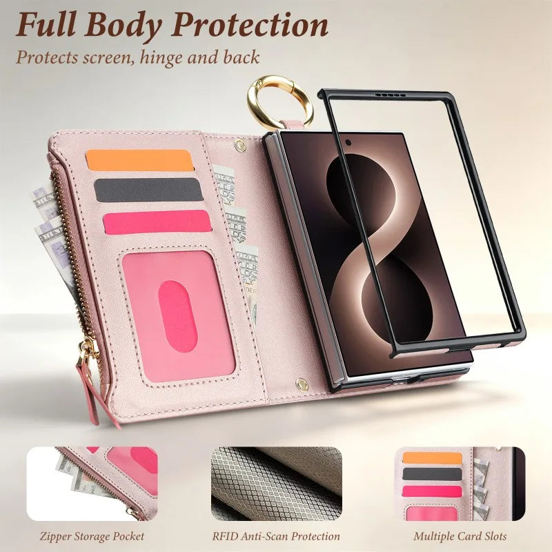 Leather Crossbody Wallet Case with Adjustable Strap for Samsung Galaxy Z Fold 8