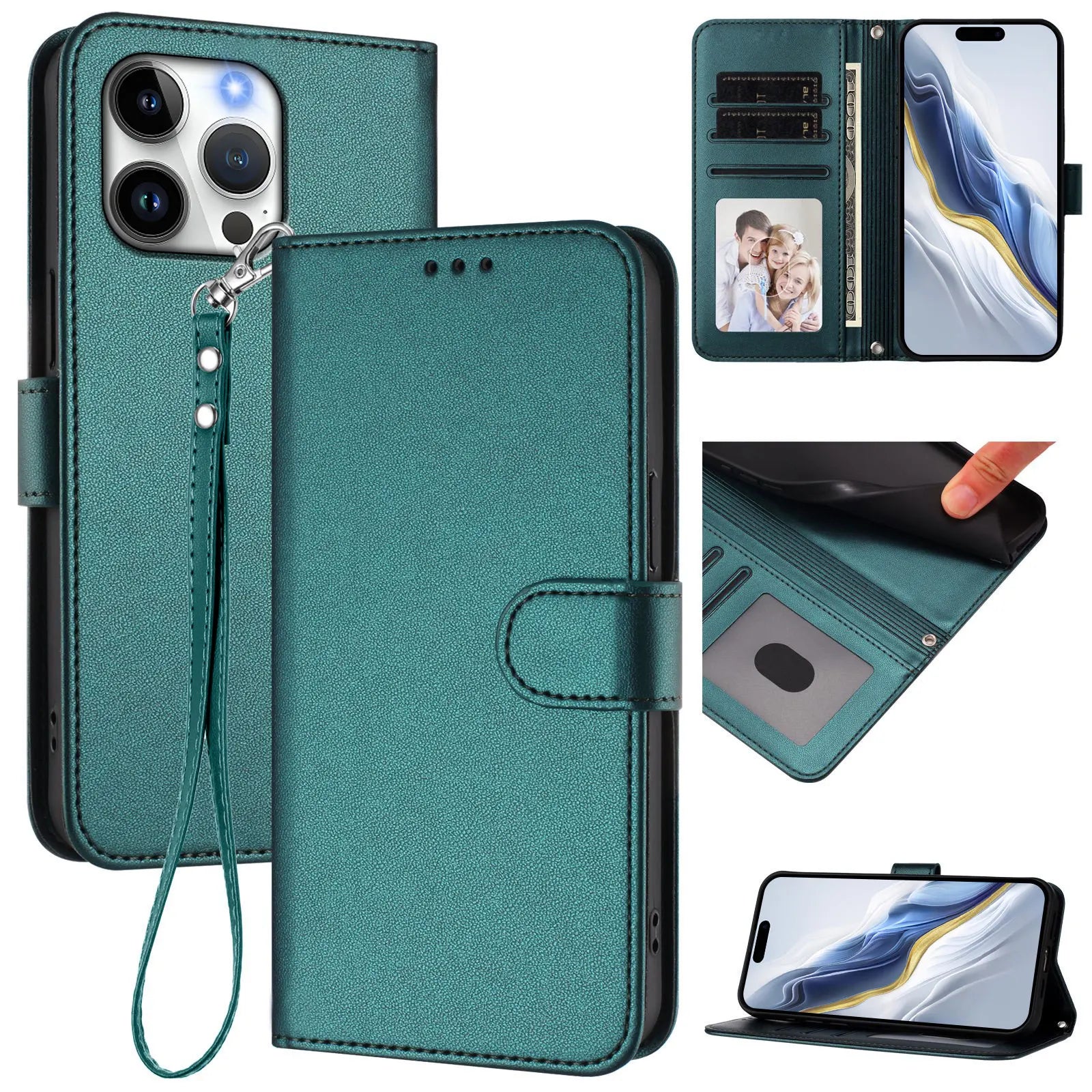 iPhone 15 Series Book-Style Leather Case with Wallet Function