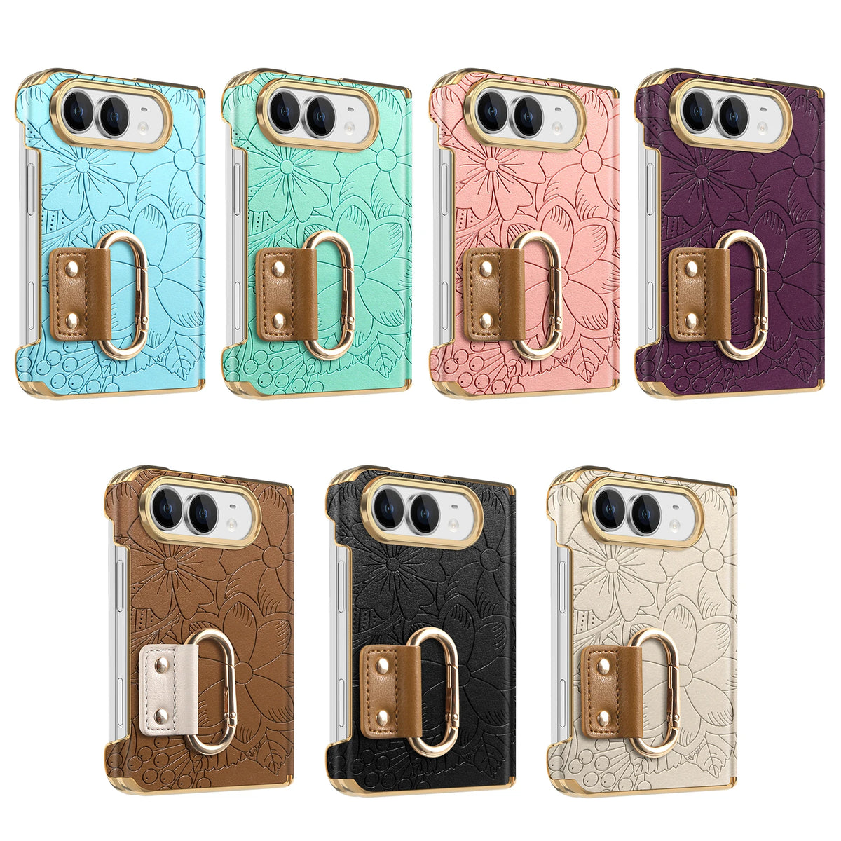 Embossed Leather Case with Carabiner Ring for iPhone Duo