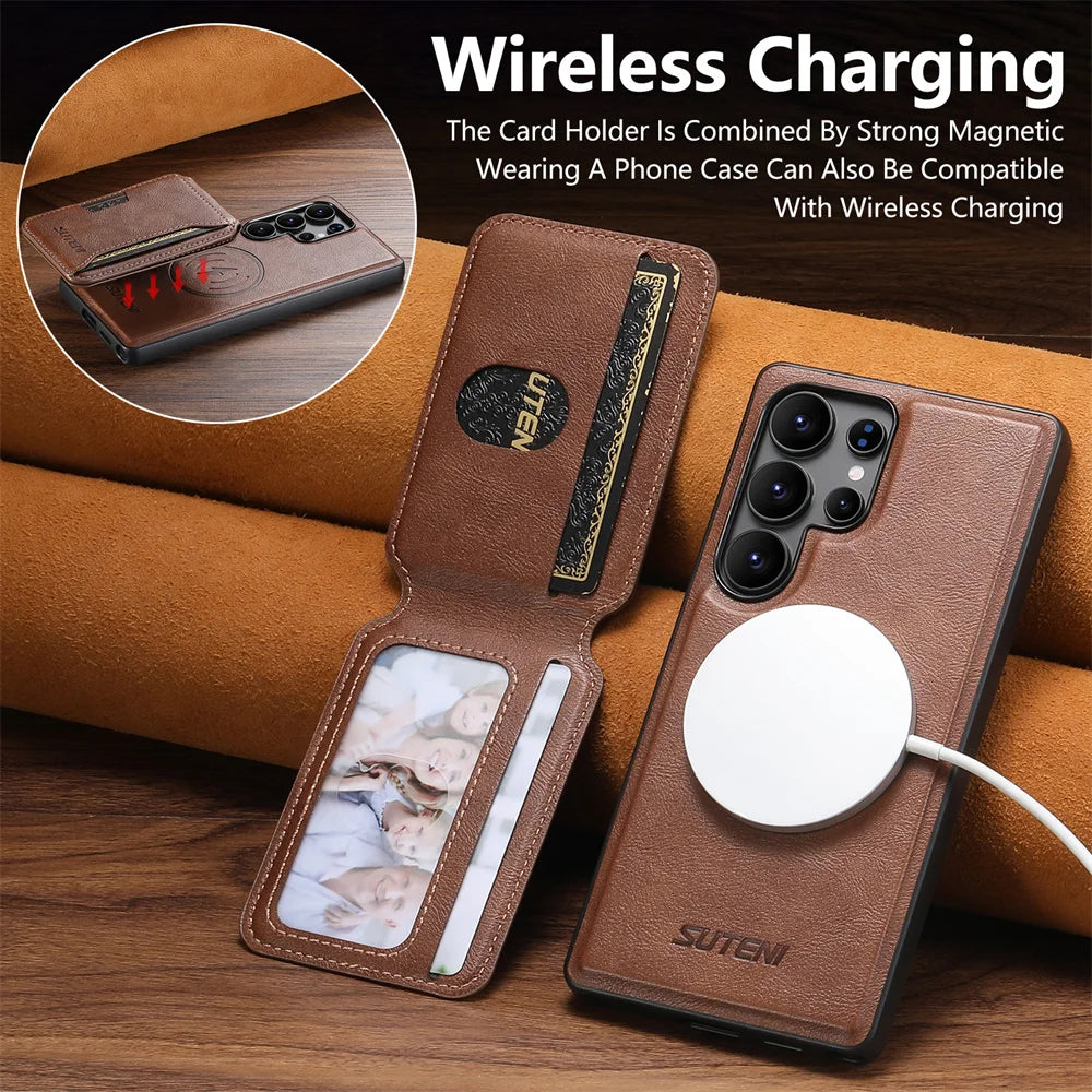 Magnetic Leather Case with Detachable Card Holder for Samsung Galaxy S25 Ultra