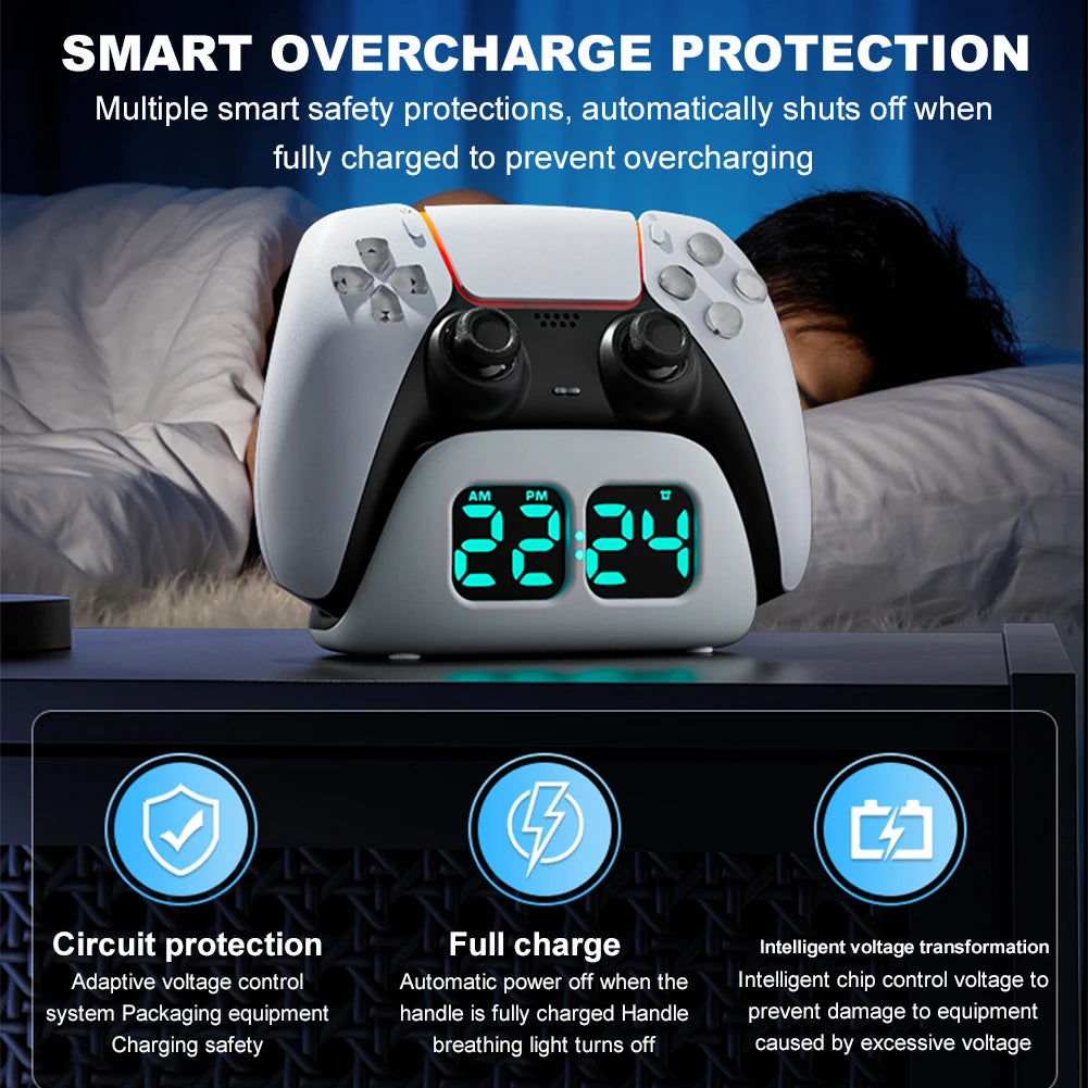 PlayStation DualSense Controller Docking Station with Alarm Clock Display
