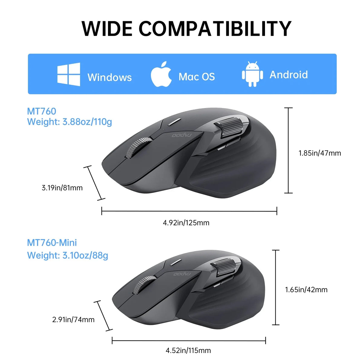 Rapoo MT760L Multi-Device Ergonomic Wireless Mouse