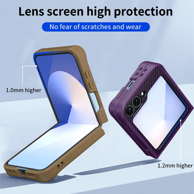 Carbon Fiber Leather Case with Rotating Ring Bracket for Samsung Galaxy Z Flip 6