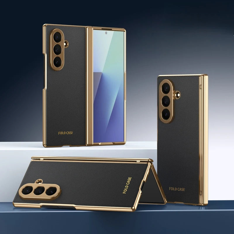Premium Electroplated Leather Case with Built-In Screen Protector for Samsung Galaxy Z Fold 8 Ultra