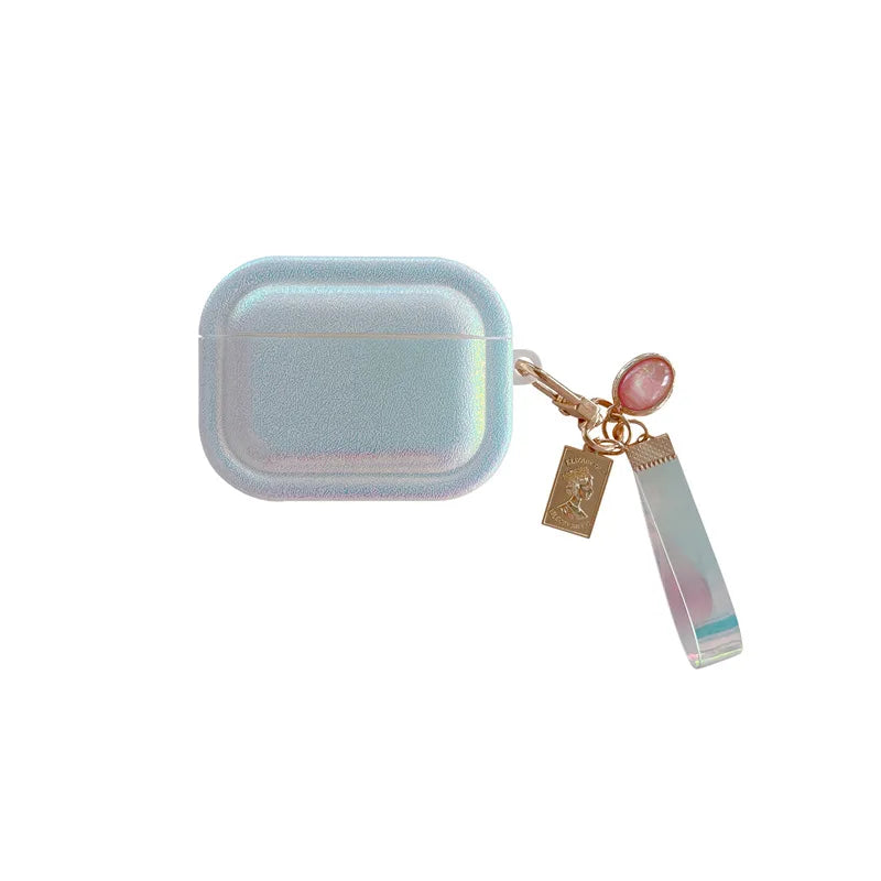 Silk texture colorful silicone protective case with strap keychain for Apple AirPods 4, durable TPU and plastic design.