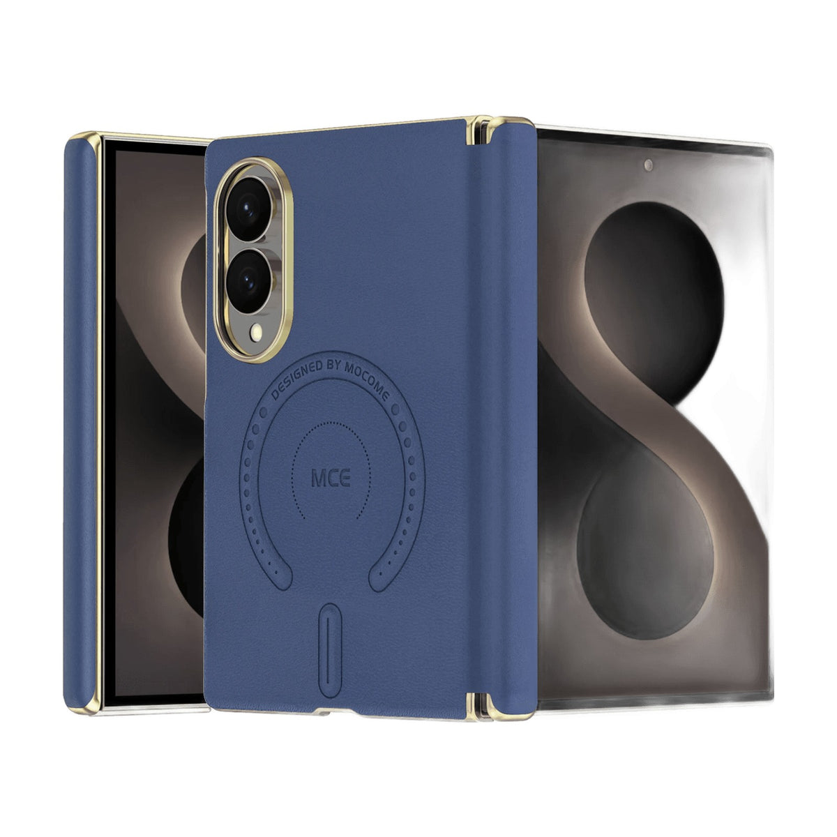 Embossed Leather Magnetic Hinge Shield Case for Samsung Galaxy Z Fold 8