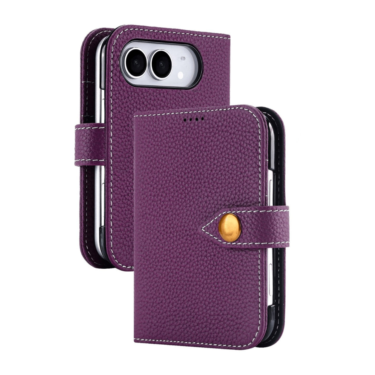 Pebbled Leather Kickstand Flip Wallet Case with MagSafe for iPhone Duo