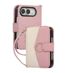 Quilted Leather Crossbody Wallet Case with Detachable Long Strap for iPhone Duo