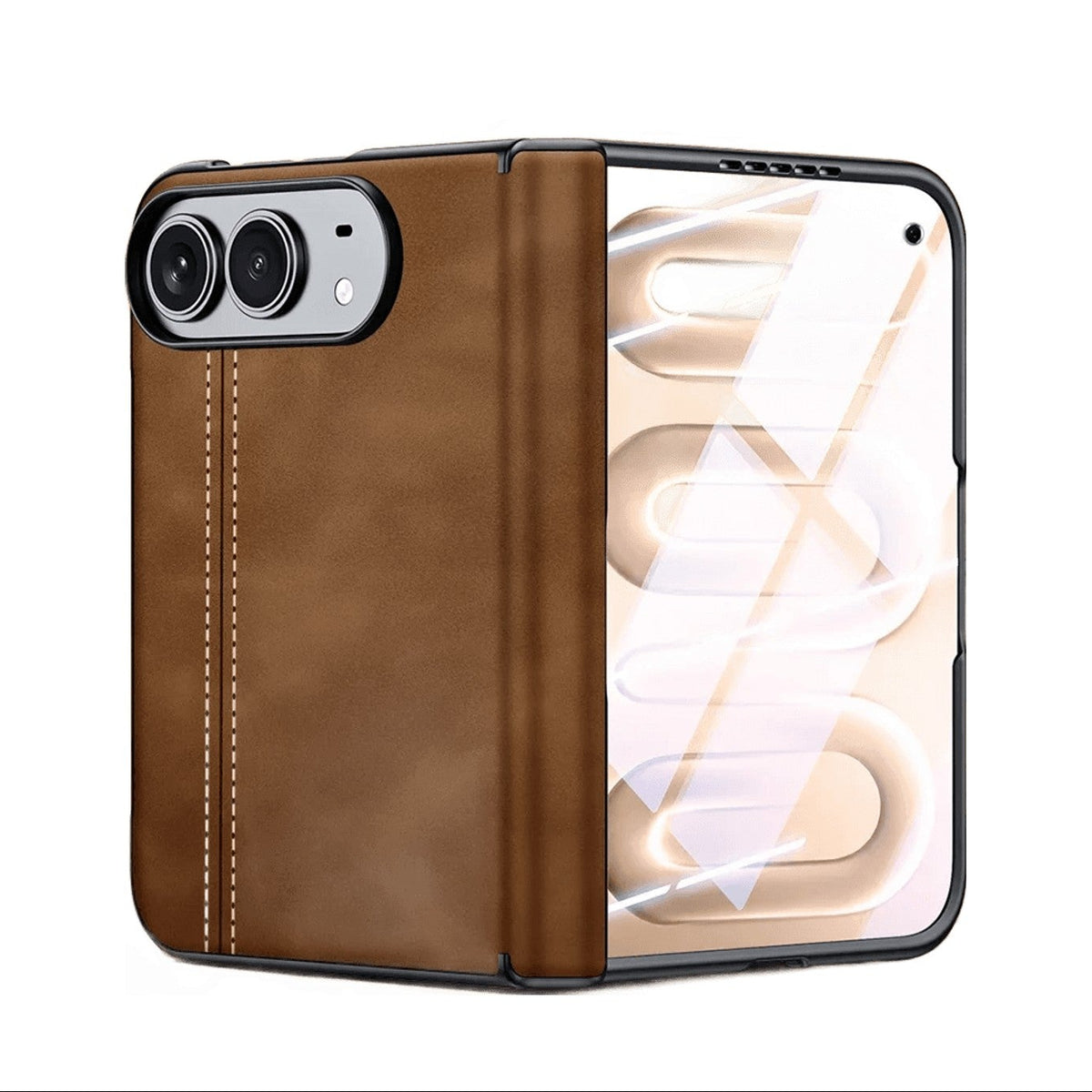 Microfiber Leather Fold Case with Integrated Tempered Glass Screen Protection for iPhone Duo