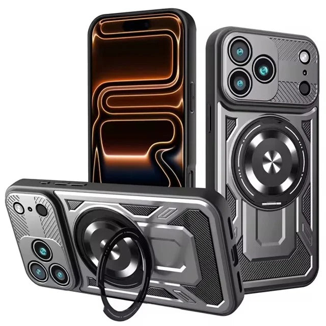 Sliding Camera Cover MagSafe Case with 360° Ring Stand for iPhone 18 Series