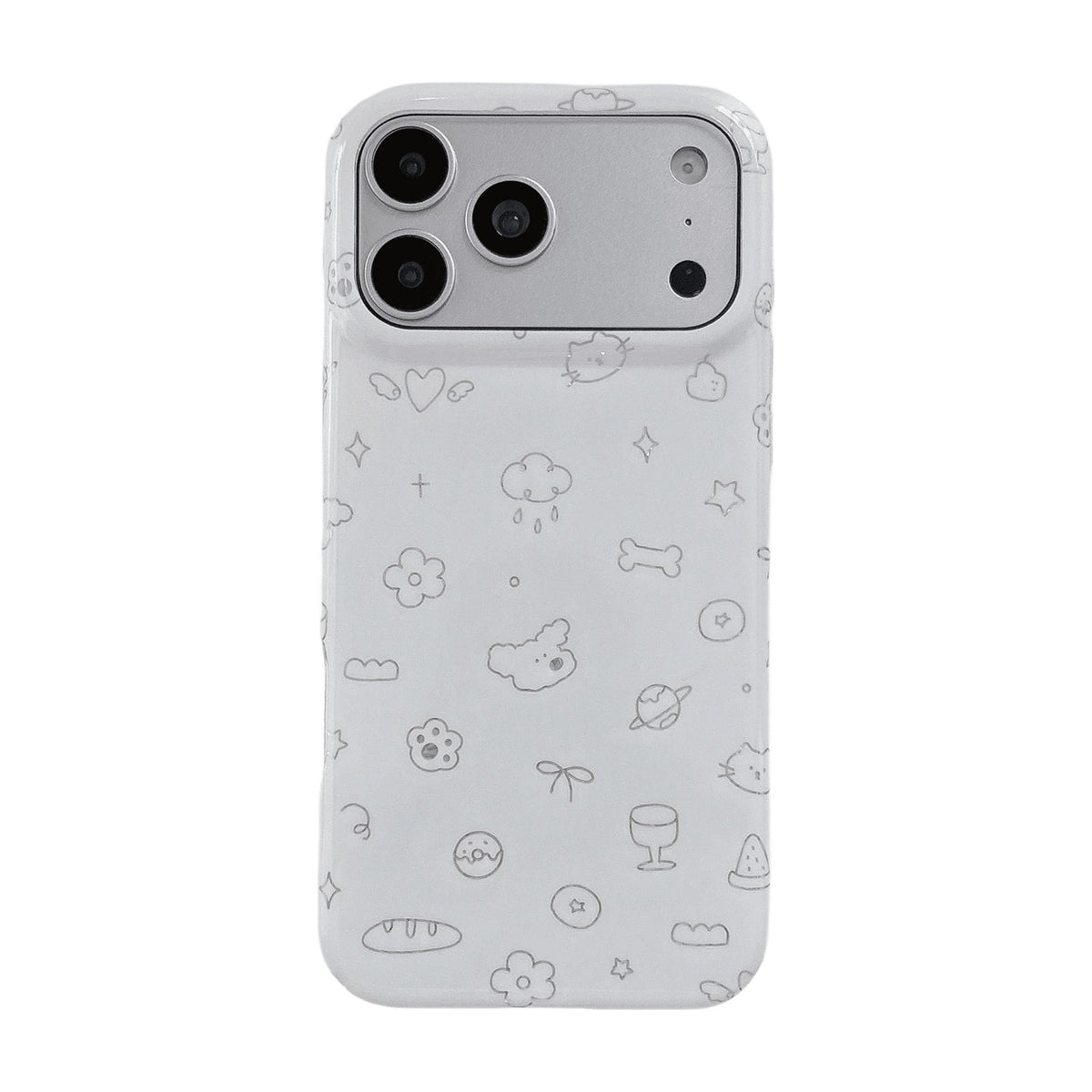 Glossy Kawaii Doodle Case with Raised Camera Ring for iPhone 17 Series