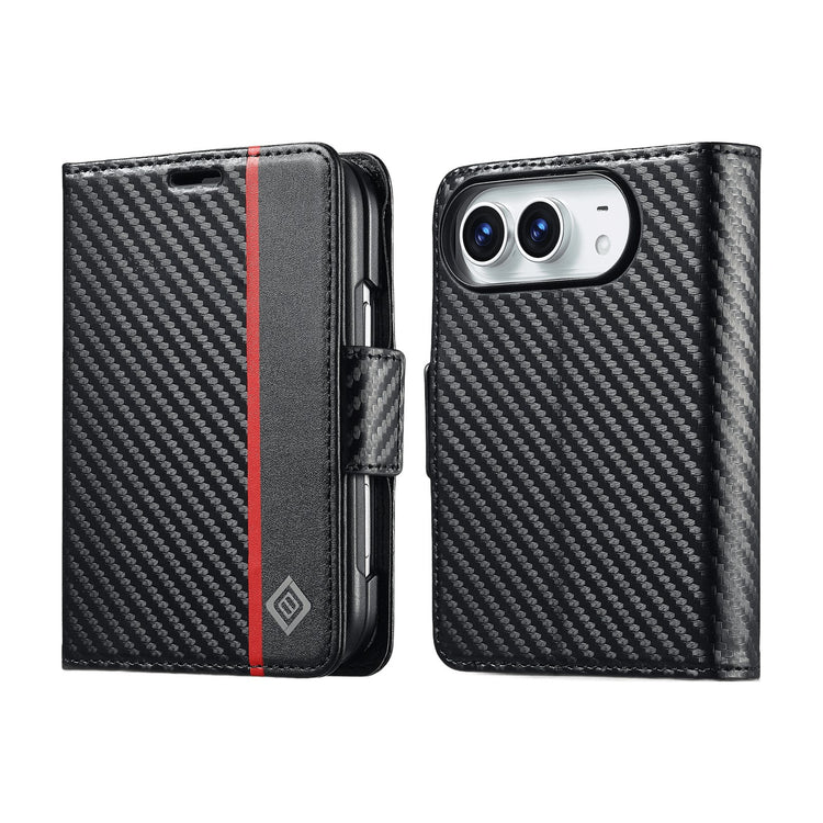 Carbon Fiber Leather Flip Wallet Case with Foldable Stand for iPhone Duo