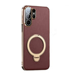 Leather Case with 360° Rotating Magnetic Ring Stand for Samsung Galaxy S23 Ultra