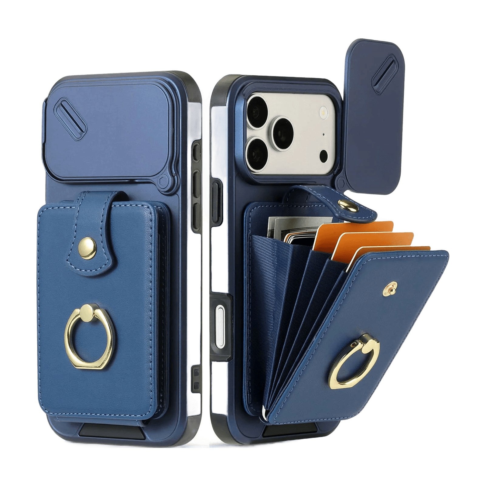 Leather Wallet Case with Slide Camera Cover and Ring Kickstand for iPhone 18 Series