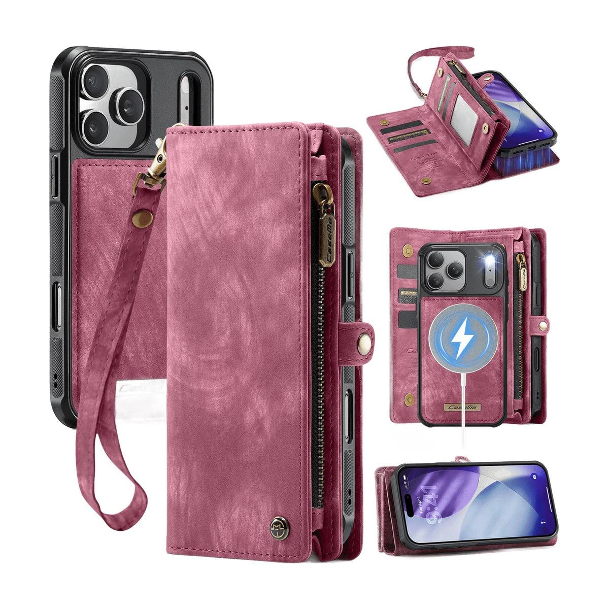 Leather Wallet Case with Zippered Coin Pouch for iPhone 18 Series