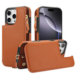 Leather Lanyard Wrist Strap Wallet Case with Card Holder for iPhone 16 Series