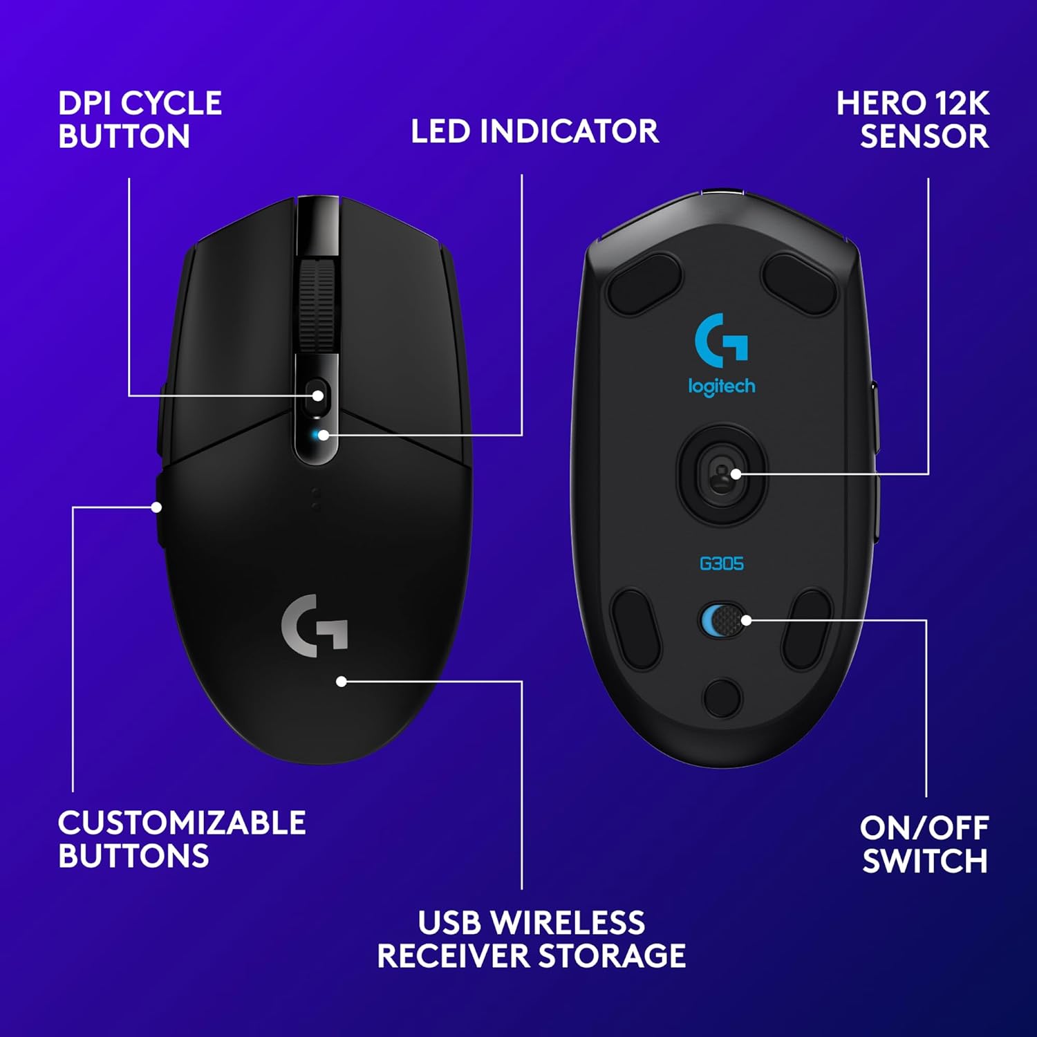Logitech G305 Lightspeed Wireless Mouse with 6 Programmable Buttons