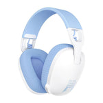 Pair of blue and white headphones on a white background