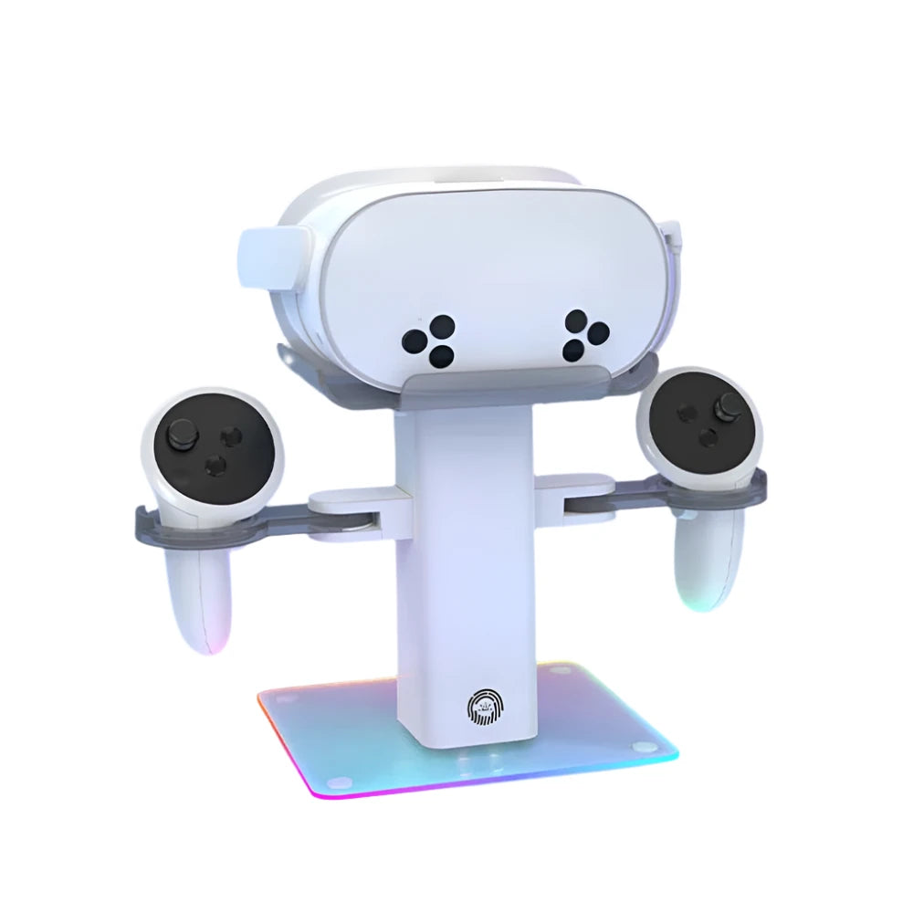 RGB charging dock with anti-slip silicone pads and 180° rotatable mount for Meta Quest 3S White